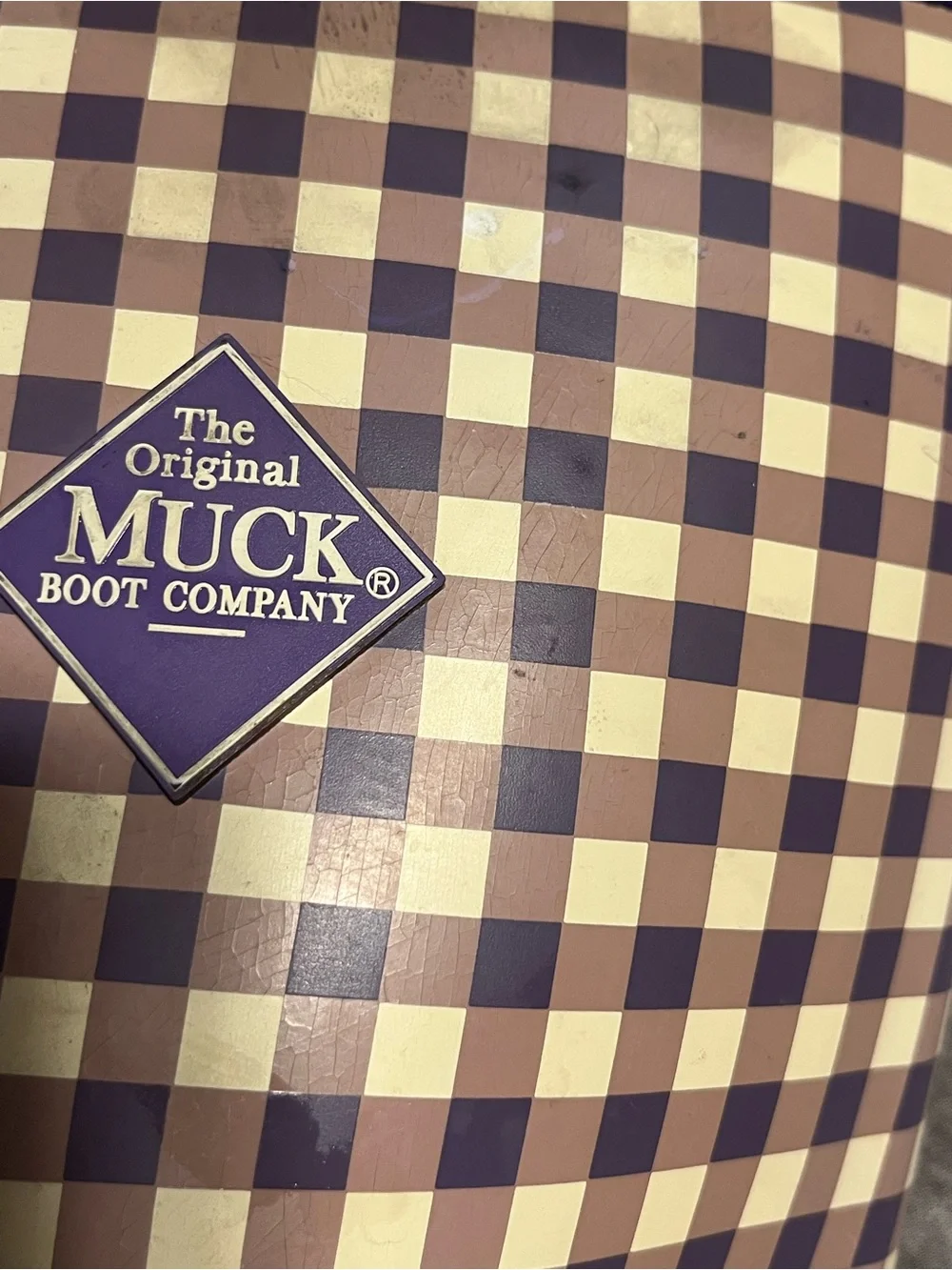The Original Muck Boot Company Purple & Cream Gingham Rain Boots size 8